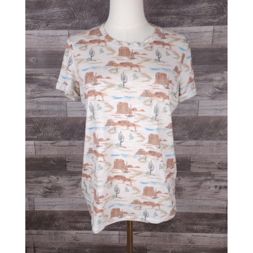 Rock and Roll Cowgirl Womens Desert Cactus Print Slub Tee Cream Size M